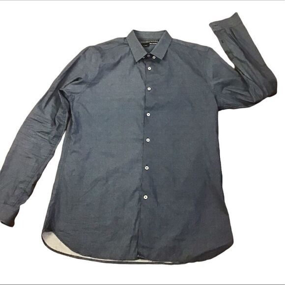 The Kooples Dark Blue Hidden Button Down Dress Shirt Size Small - Picture 1 of 7